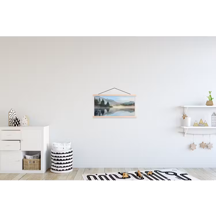 Meer - Mist - Bergen - Landschap textielposter latten blank klein -kinderkamer