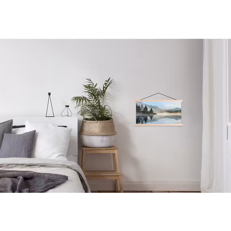 Meer - Mist - Bergen - Landschap textielposter latten blank klein -woonkamer