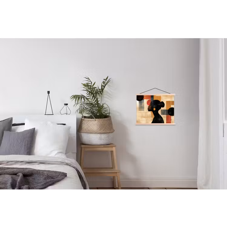 Zijaanzicht - Vrouw - Vormen textielposter latten blank klein -woonkamer