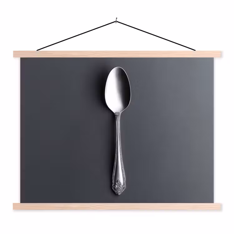 Zilver - Metaal - Lepel textielposter latten blank klein -3d