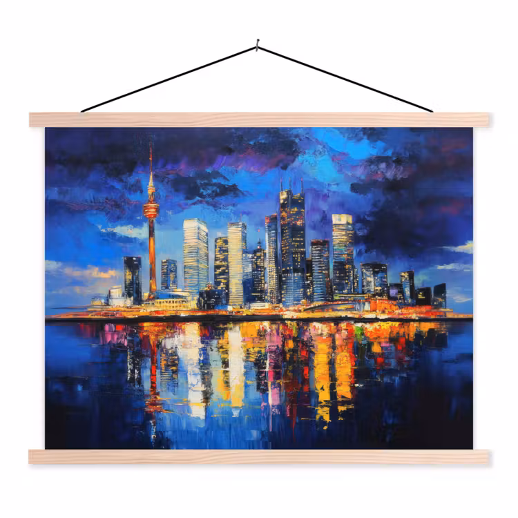 Skyline Toronto - Modern - Stadslicht - Blauw textielposter latten blank klein -3d