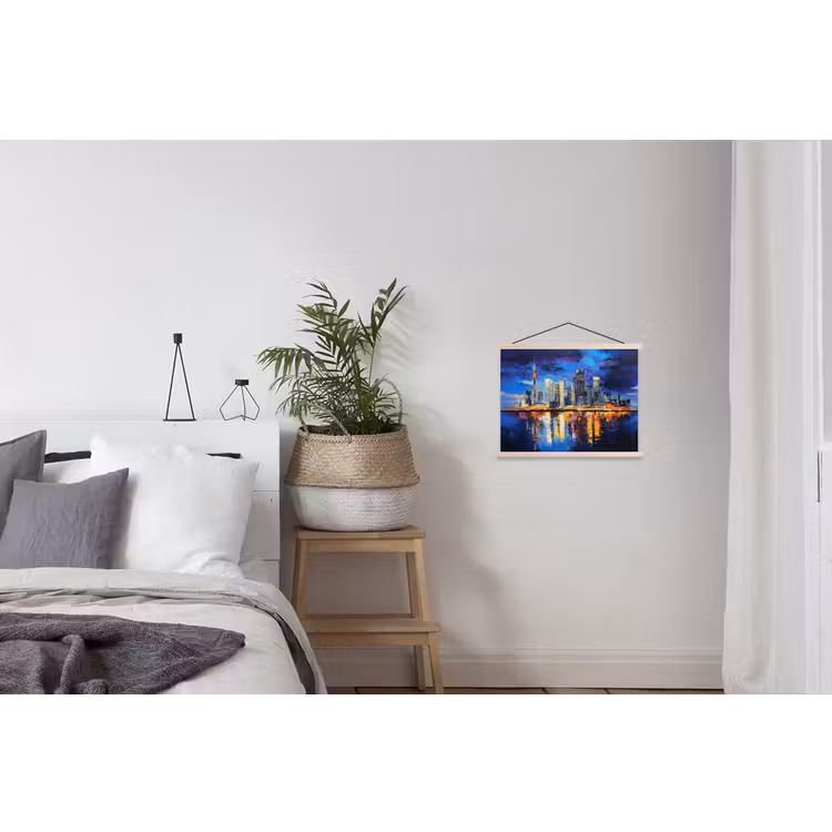 Skyline Toronto - Modern - Stadslicht - Blauw textielposter latten blank klein -woonkamer