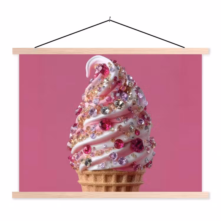 Softijs - Edelstenen - Roze - Hoorntje textielposter latten blank klein -3d
