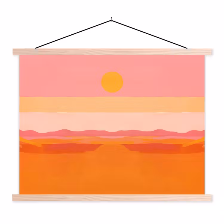 Zon - Abstract - Landschap - Oranje textielposter latten blank klein -3d