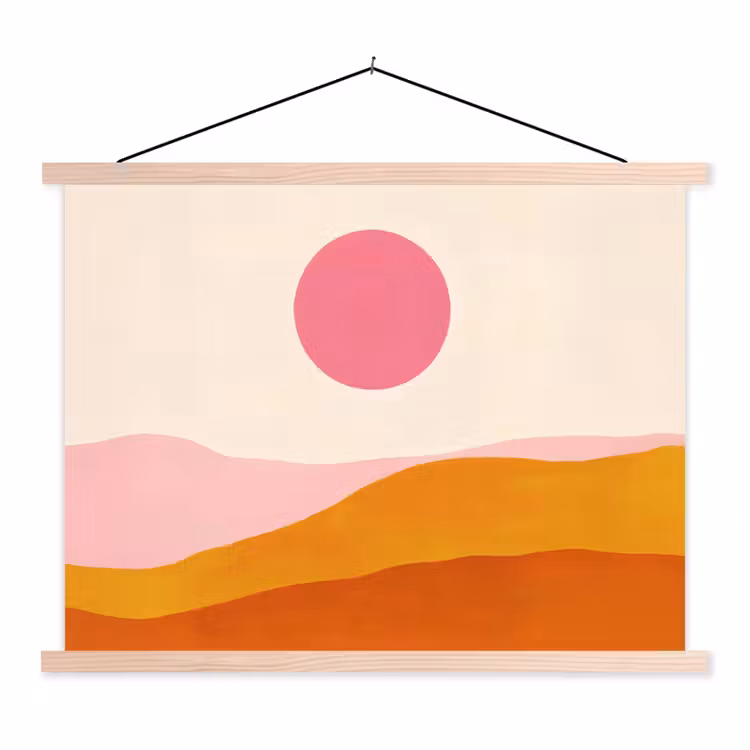 Zon - Heuvels - Abstract - Roze textielposter latten blank klein -3d