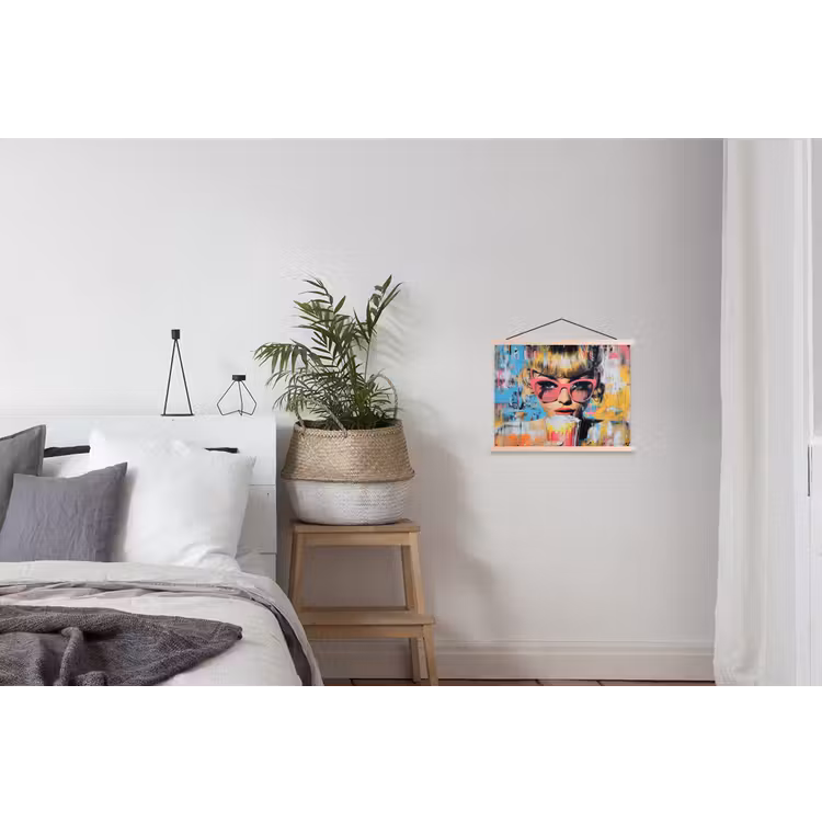 Zonnebril - Vrouw - Kleurrijk - Verfspetters textielposter latten blank klein -woonkamer