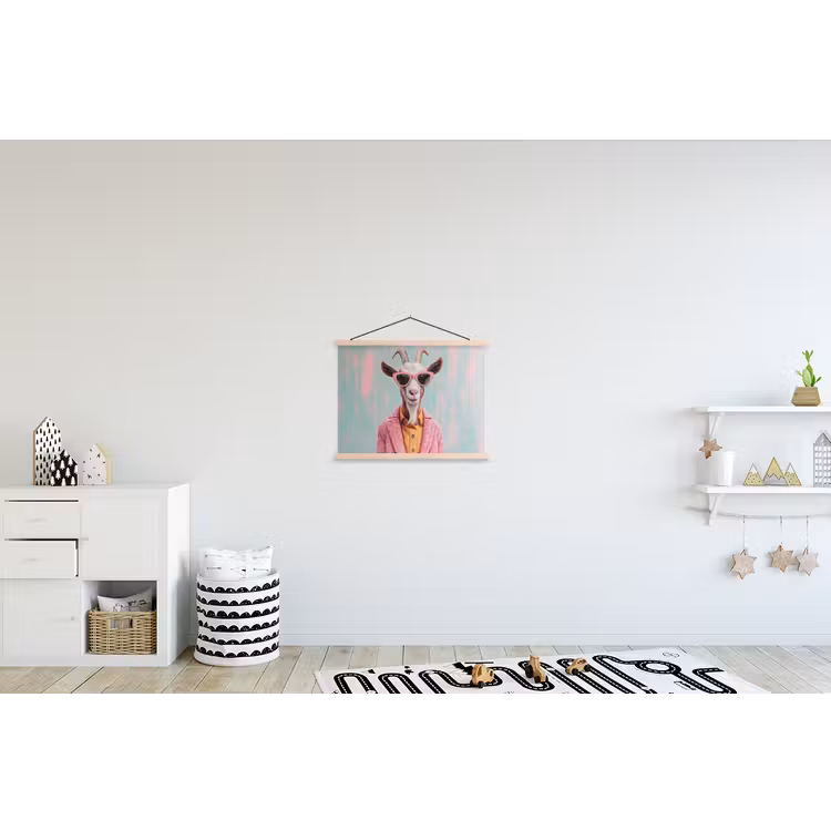 Zonnebril - Roze - Geit - Horen textielposter latten blank klein -kinderkamer