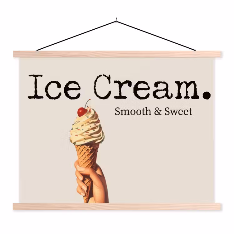 Ice cream - Softijs - Kleurrijk - Kers textielposter latten blank klein -3d