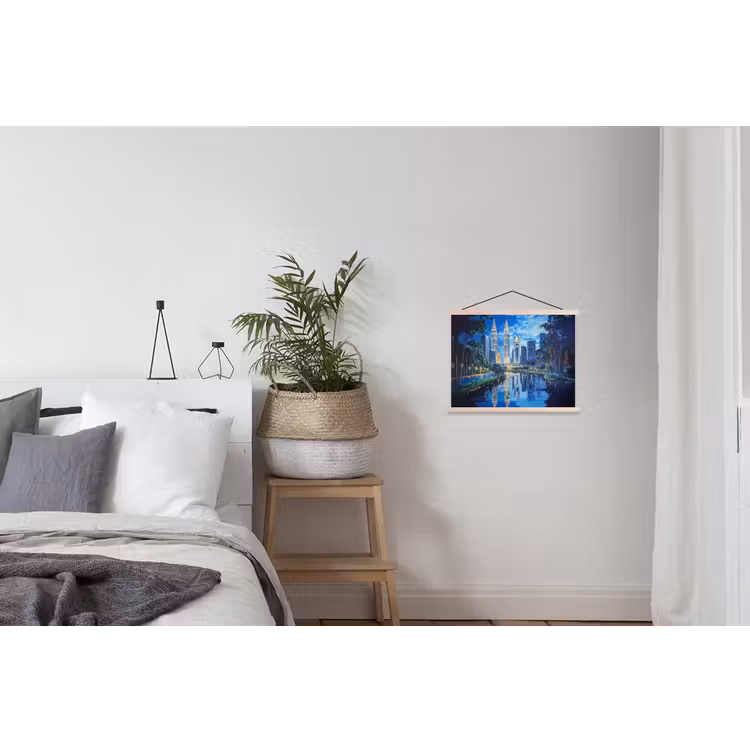 Stad Kuala Lumpur - Skyline - Wolkenkrabbers - Water textielposter latten blank klein -woonkamer