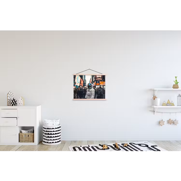 Stad - Mensen - Astronaut - Wit textielposter latten blank klein -kinderkamer