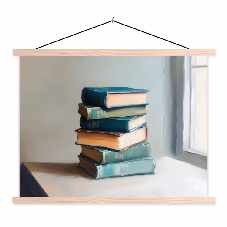 Stapel - Boeken - Groen - Daglicht textielposter latten blank klein -3d