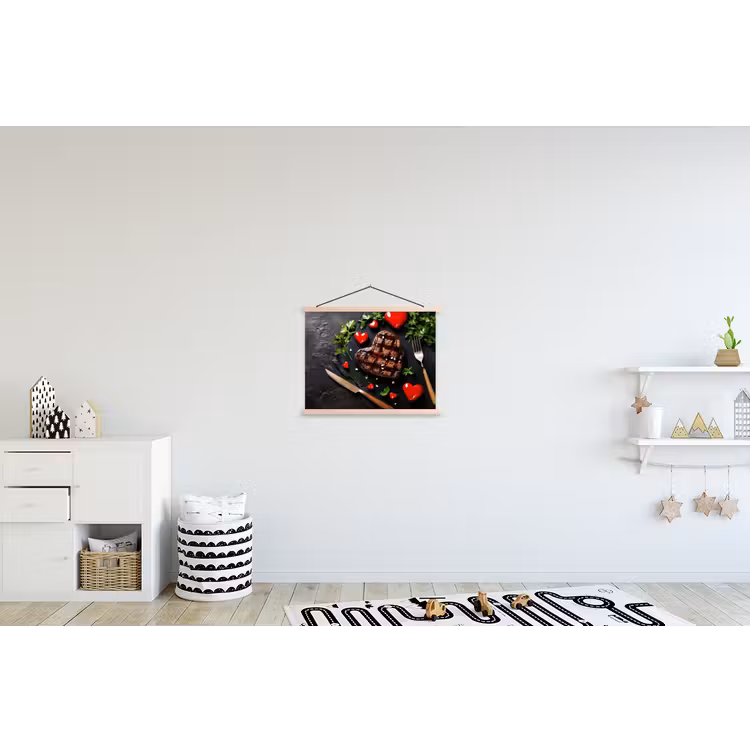 Steak - Hart - Bestek textielposter latten blank klein -kinderkamer
