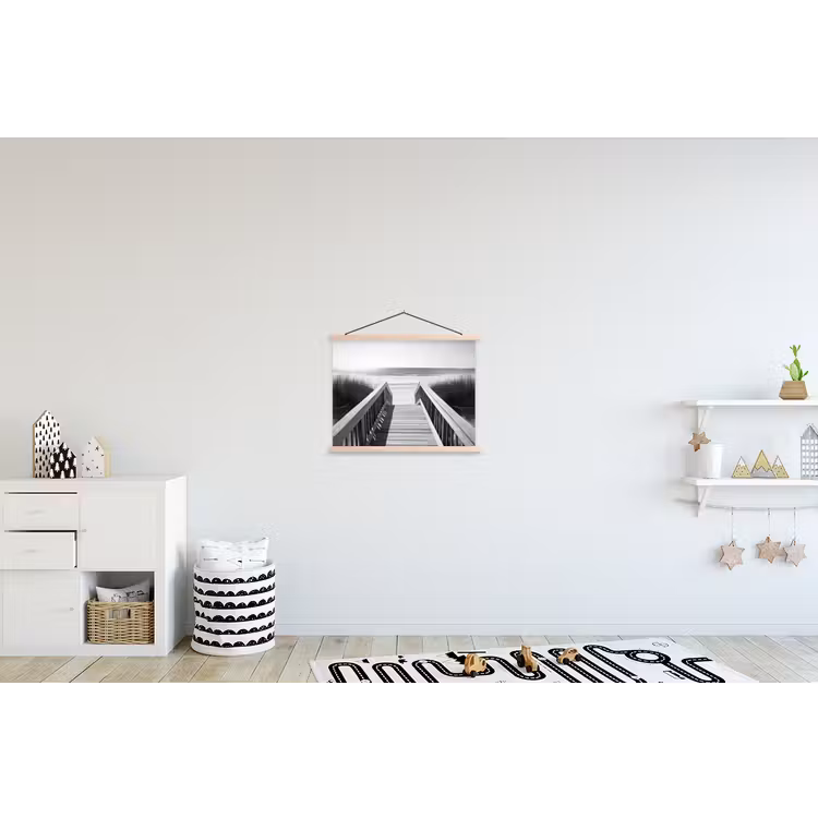 Loopbrug - Hout - Strand - Zee textielposter latten blank klein -kinderkamer