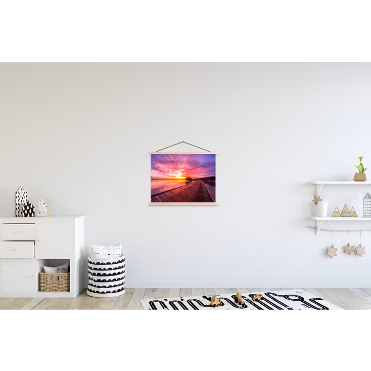 Steiger - Water - Zon - Roze - Horizon textielposter latten blank klein -kinderkamer
