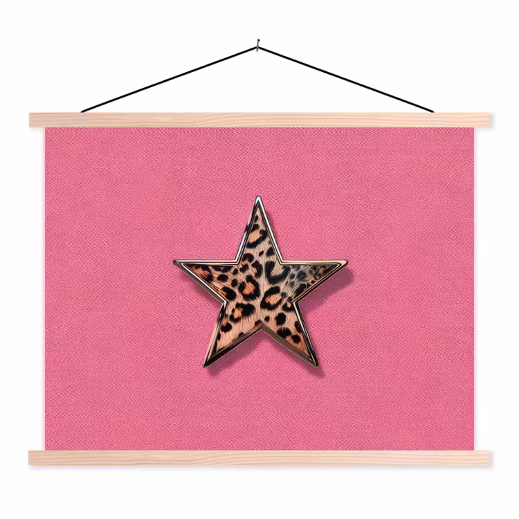 Ster - Luipaard - Print - Roze textielposter latten blank klein -3d
