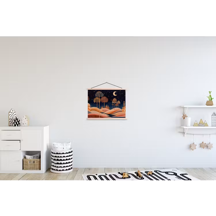 Sterrenhemel - Palmen - Rivier textielposter latten blank klein -kinderkamer