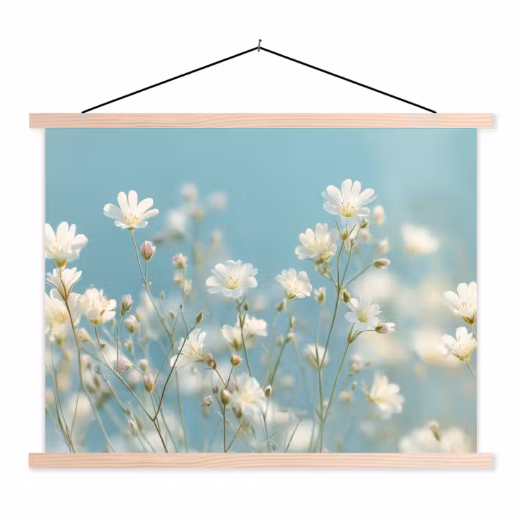 Stengels - Bloemen - Lucht - Wit textielposter latten blank klein -3d