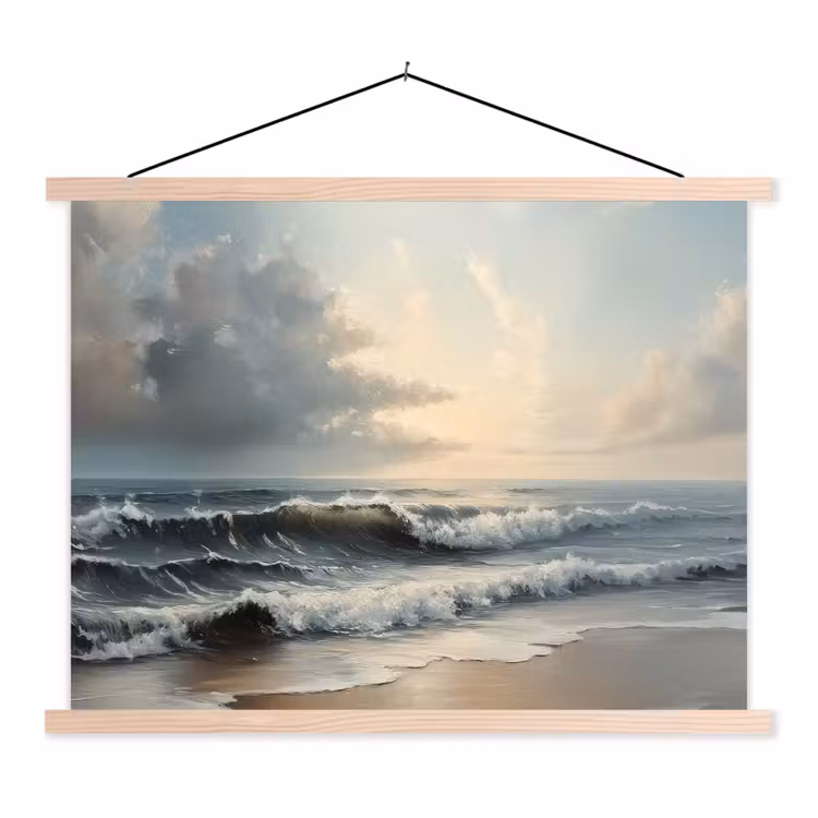 Strand - Zee - Zonsondergang textielposter latten blank klein -3d