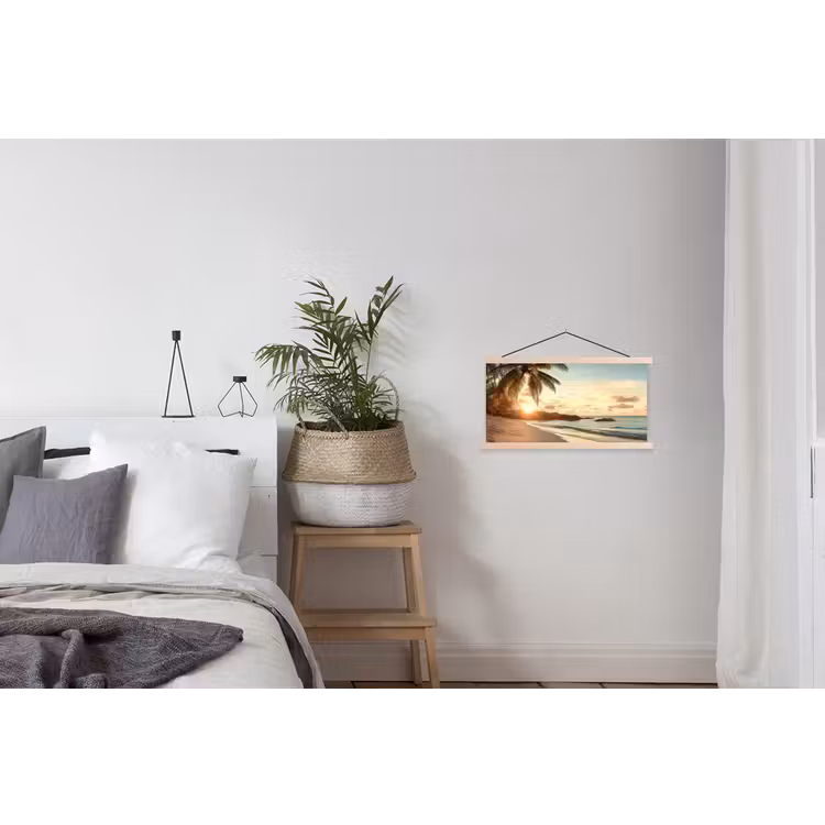 Strand - Palmbomen - Oceaan - Zonsondergang textielposter latten blank klein -woonkamer