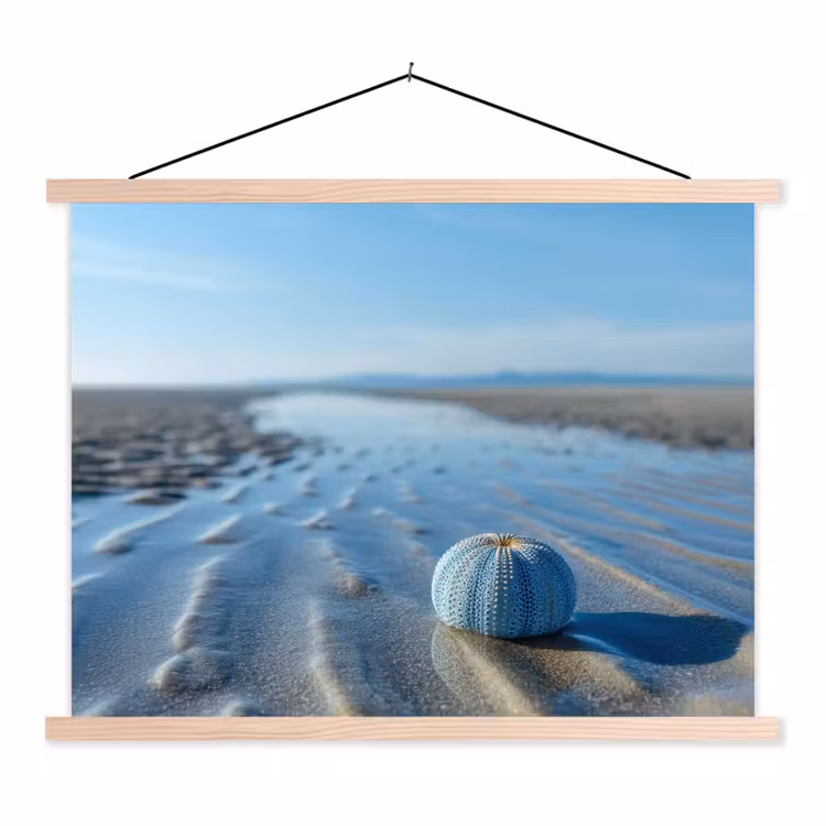 Strand - Schild - Water - Blauw textielposter latten blank klein -3d