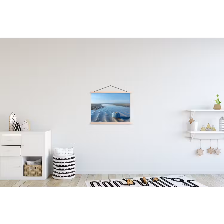 Strand - Schild - Water - Blauw textielposter latten blank klein -kinderkamer