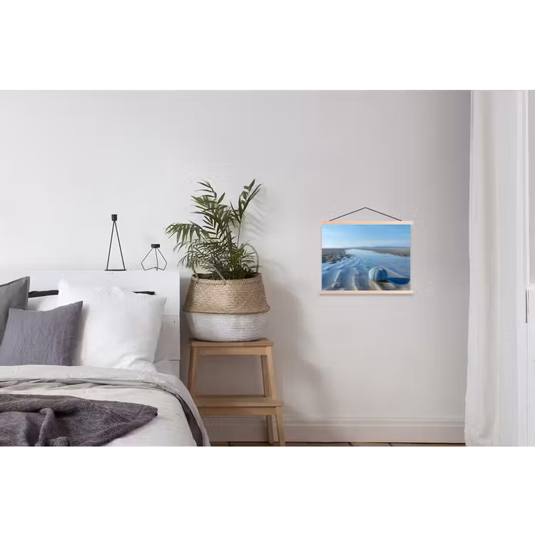 Strand - Schild - Water - Blauw textielposter latten blank klein -woonkamer
