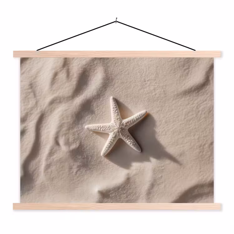 Strand - Zeester - Zand - Beige textielposter latten blank klein -3d