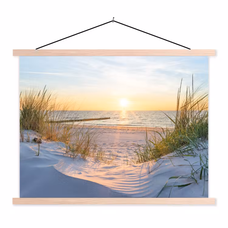 Strand - Zon - Duin - Gras - Zand - Horizon textielposter latten blank klein -3d
