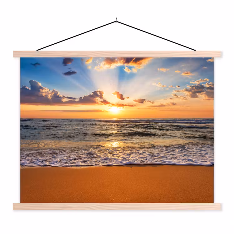 Strand - Zonsondergang - Zee - Wolken - Horizon textielposter latten blank klein -3d