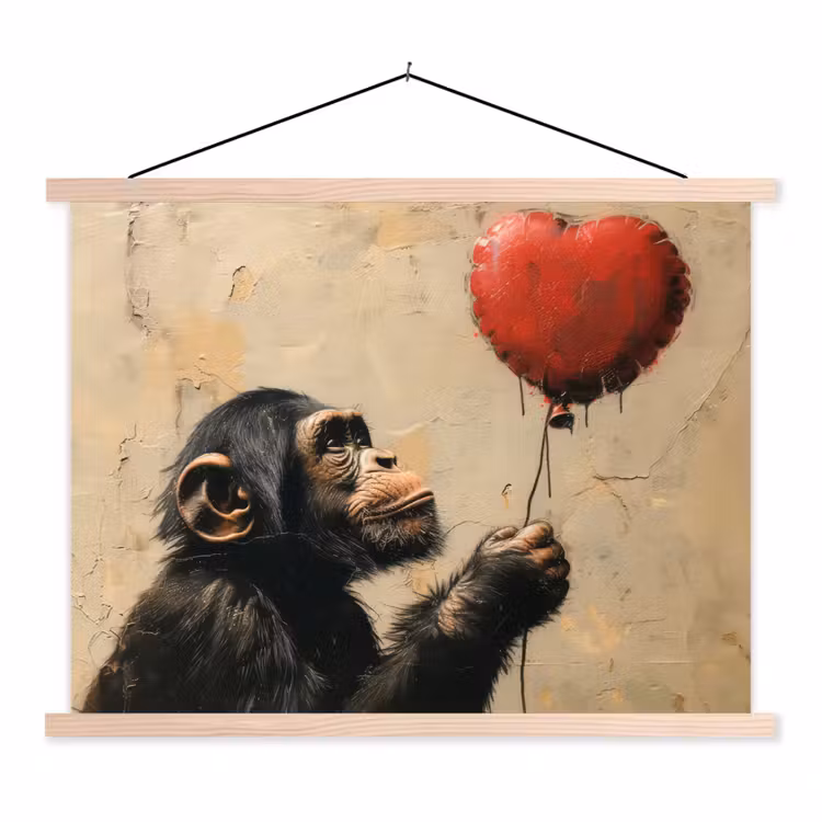 Street art - Chimpansee - Ballon - Graffiti - Banksy textielposter latten blank klein -3d