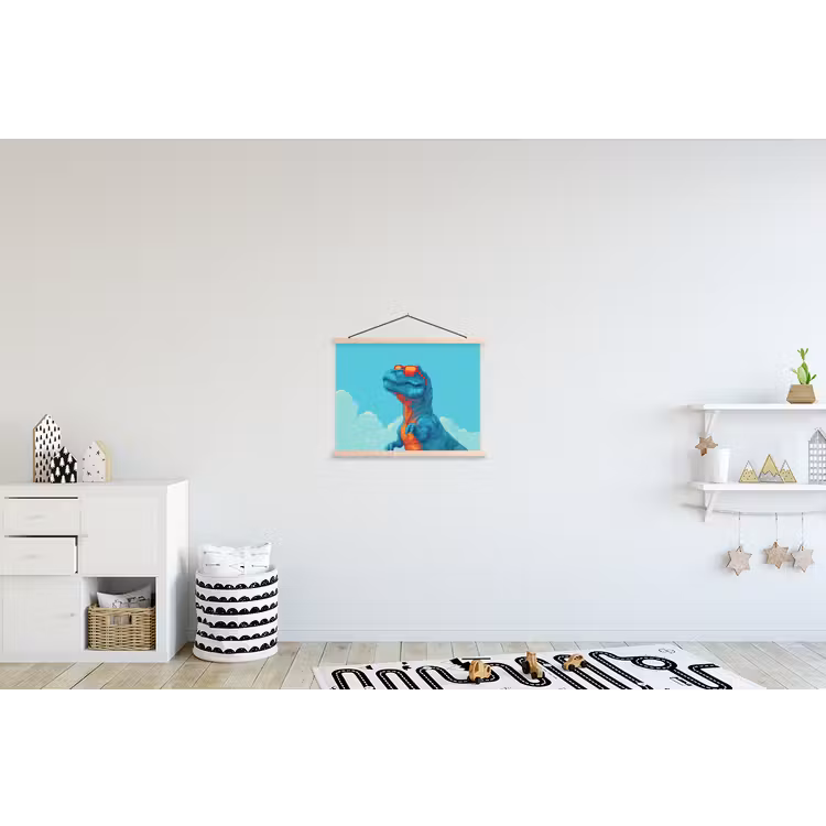 T-Rex - Blauw - Wolken - Zonnebril textielposter latten blank klein -kinderkamer