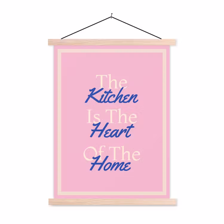 Tekst - Blauw - Keuken - Kader textielposter latten blank klein -3d