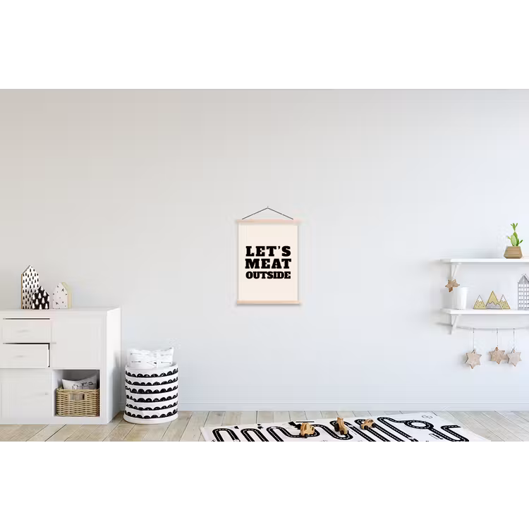 Tekst - Blokletters - Zwart - Vlees textielposter latten blank klein -kinderkamer