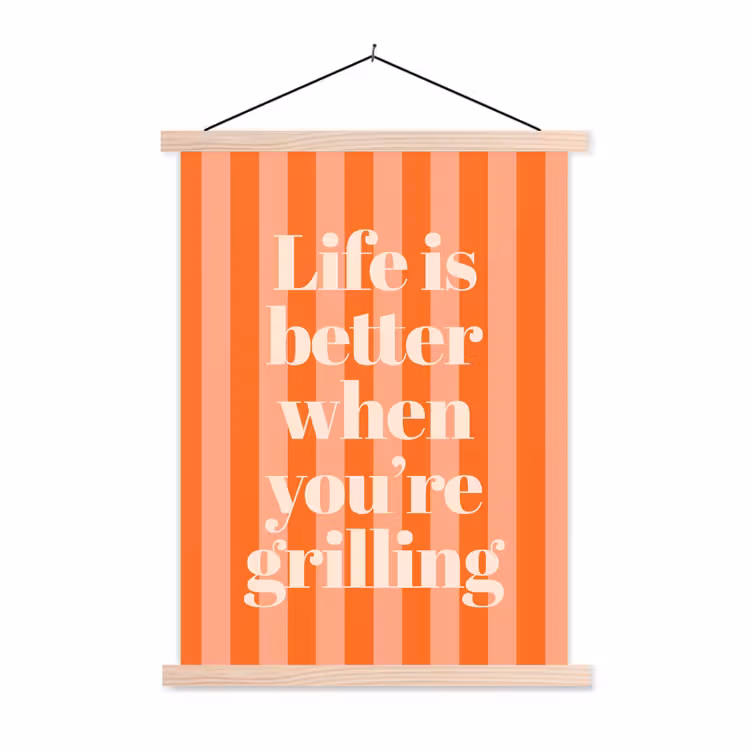Tekst - Gestreept - Oranje - Zomer textielposter latten blank klein -3d