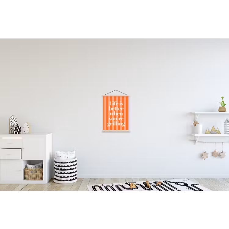 Tekst - Gestreept - Oranje - Zomer textielposter latten blank klein -kinderkamer