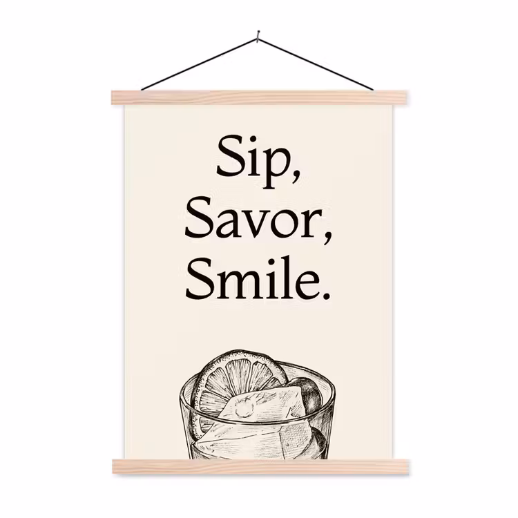 Tekst - Glas - Getekend - Citroen textielposter latten blank klein -3d
