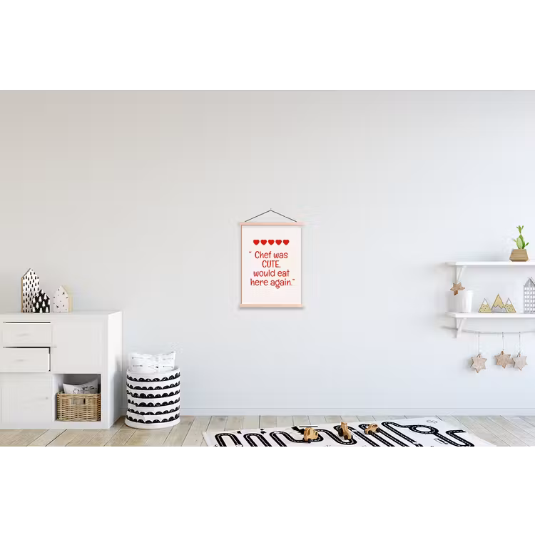 Tekst - Rood - Hartjes textielposter latten blank klein -kinderkamer