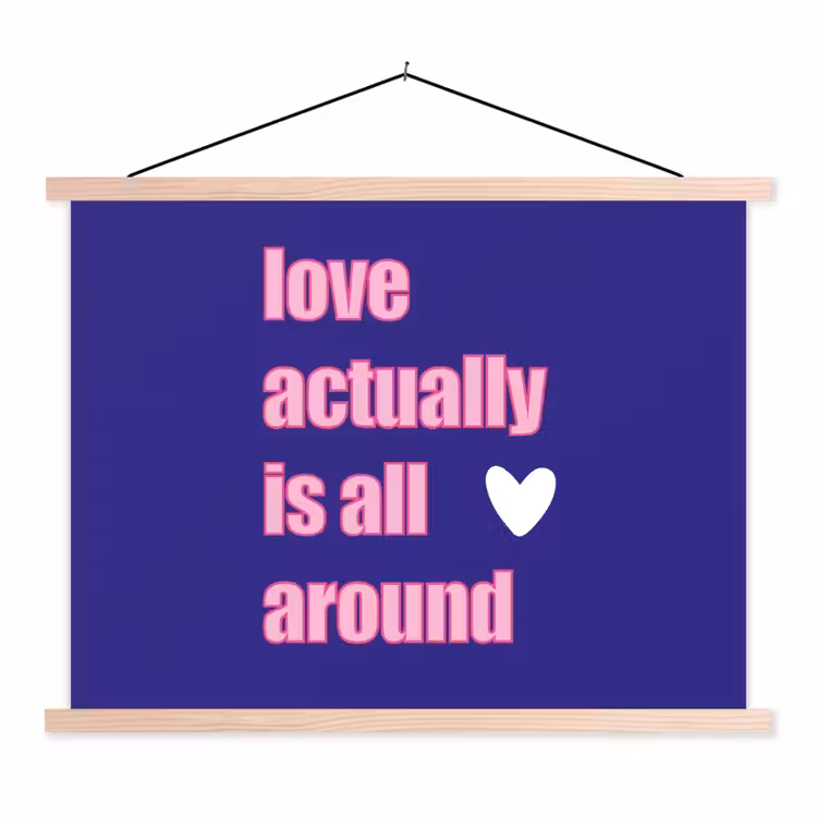Tekst - Valentijn - Love - Blauw textielposter latten blank klein -3d