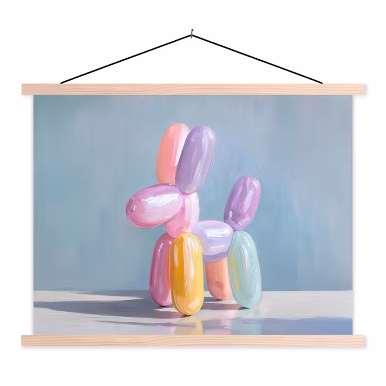 Dier - Ballon - Pasteltinten - Glanzend textielposter latten blank klein -3d