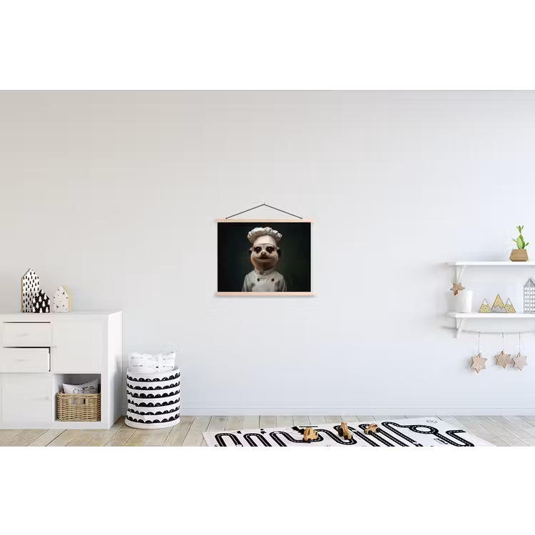 Dier - Kok - Stokstaartje textielposter latten blank klein -kinderkamer