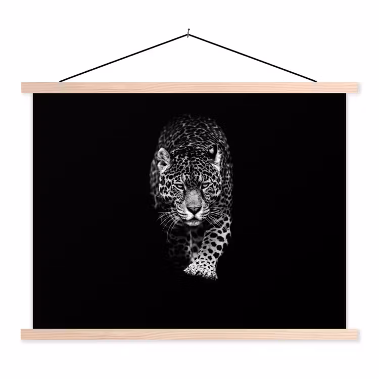 Dieren - Zwart - Luipaard - Wit - Wild textielposter latten blank klein -3d