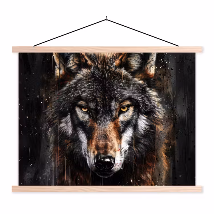 Dieren - Wolf - Portret - Zwart - Bruin textielposter latten blank klein -3d