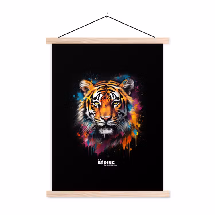Tijger als street art kunstwerk textielposter latten blank klein -3d