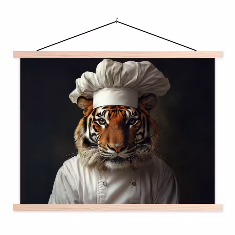 Tijger - Kokskleding - Bruin textielposter latten blank klein -3d