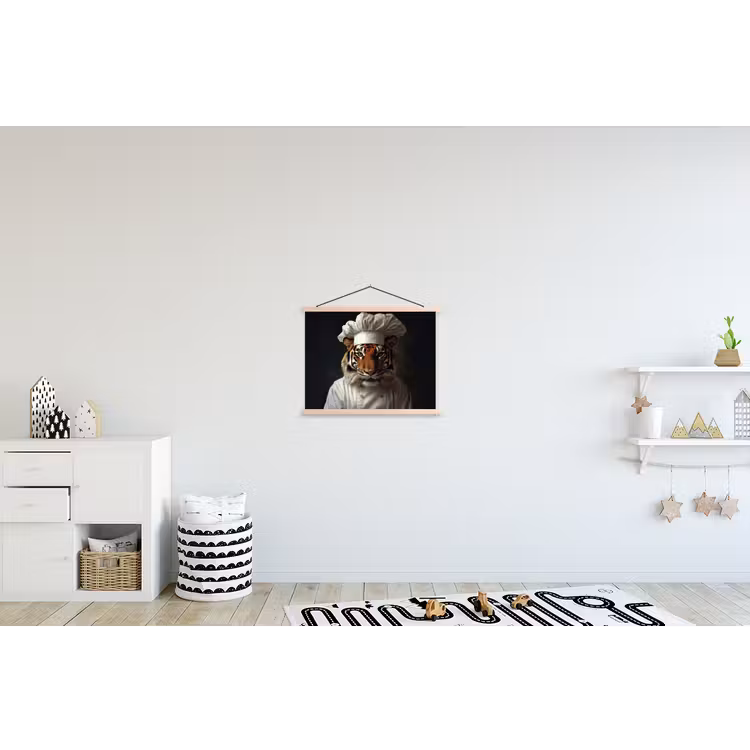 Tijger - Kokskleding - Bruin textielposter latten blank klein -kinderkamer