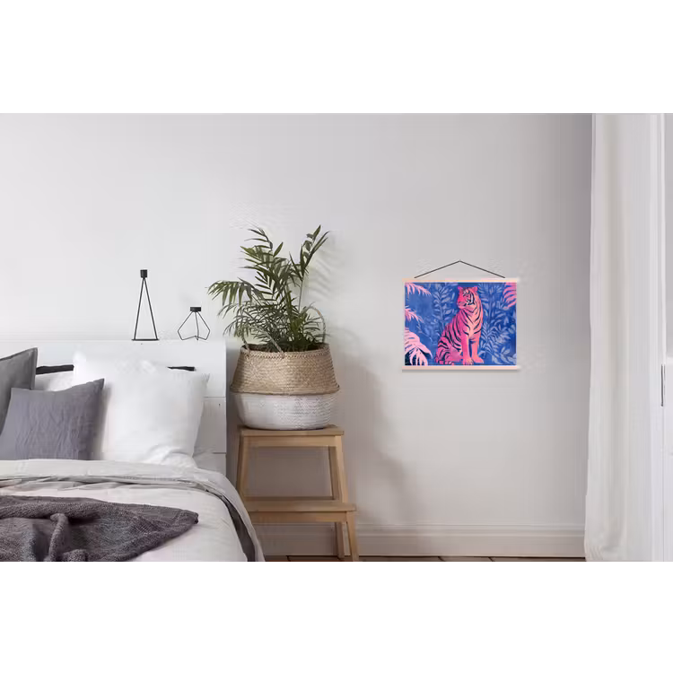 Tijger - Roze - Bladeren - Jungle textielposter latten blank klein -woonkamer