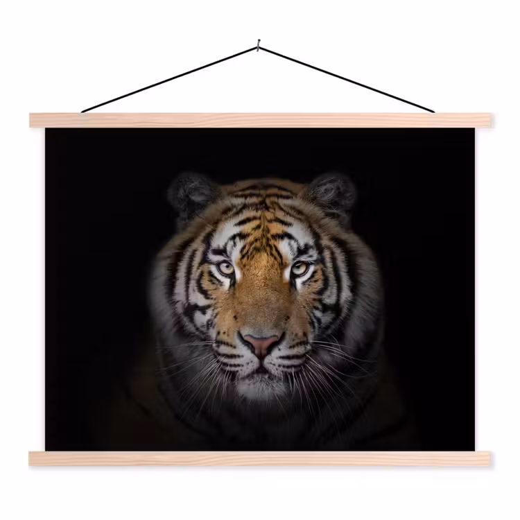 Tijger - Wilde dieren - Portret - Zwart - Dieren textielposter latten blank klein -3d