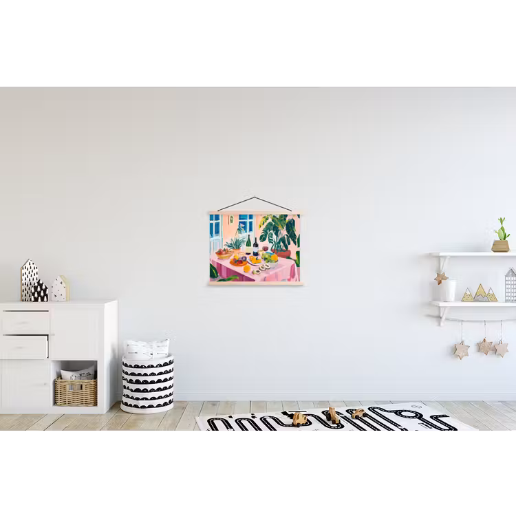 Tafel - Wijn - Fruit textielposter latten blank klein -kinderkamer