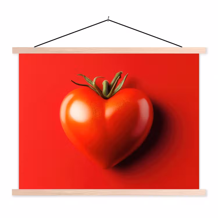 Tomaat - Rood - Hart textielposter latten blank klein -3d