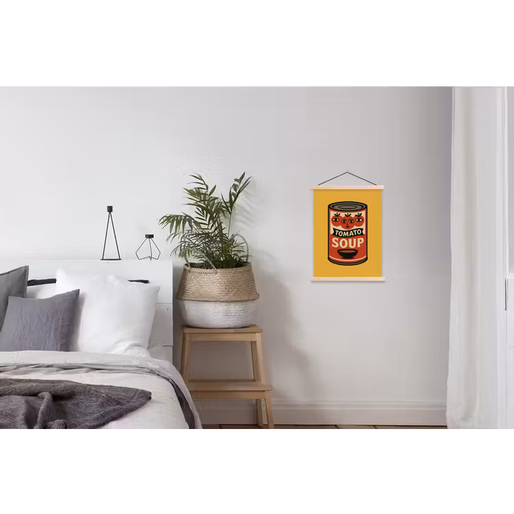 Tomatensoep - Gezichtje - Illustratie - Rood textielposter latten blank klein -woonkamer